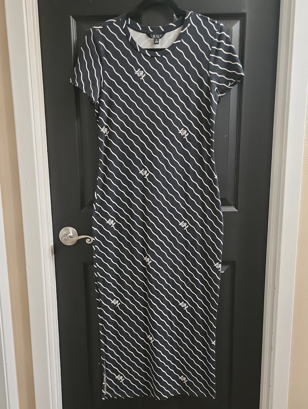 Lauren Ralph Lauren Black and White Wave-Stripe Maxi Dress